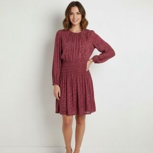 Anthropologie Current Air NWT Floral Smocked Waist Dress L Raspberry Cottagecore